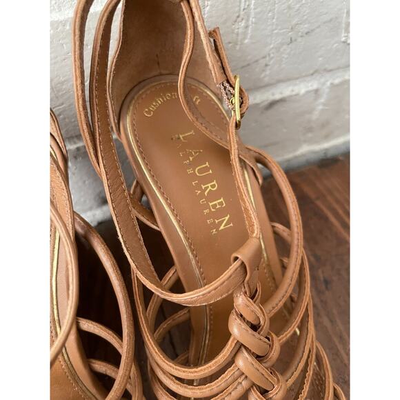 Lauren by Ralph Lauren Tan Strappy Leather Sandal/Heels Size 7B Cushion Soft - Picture 5 of 10